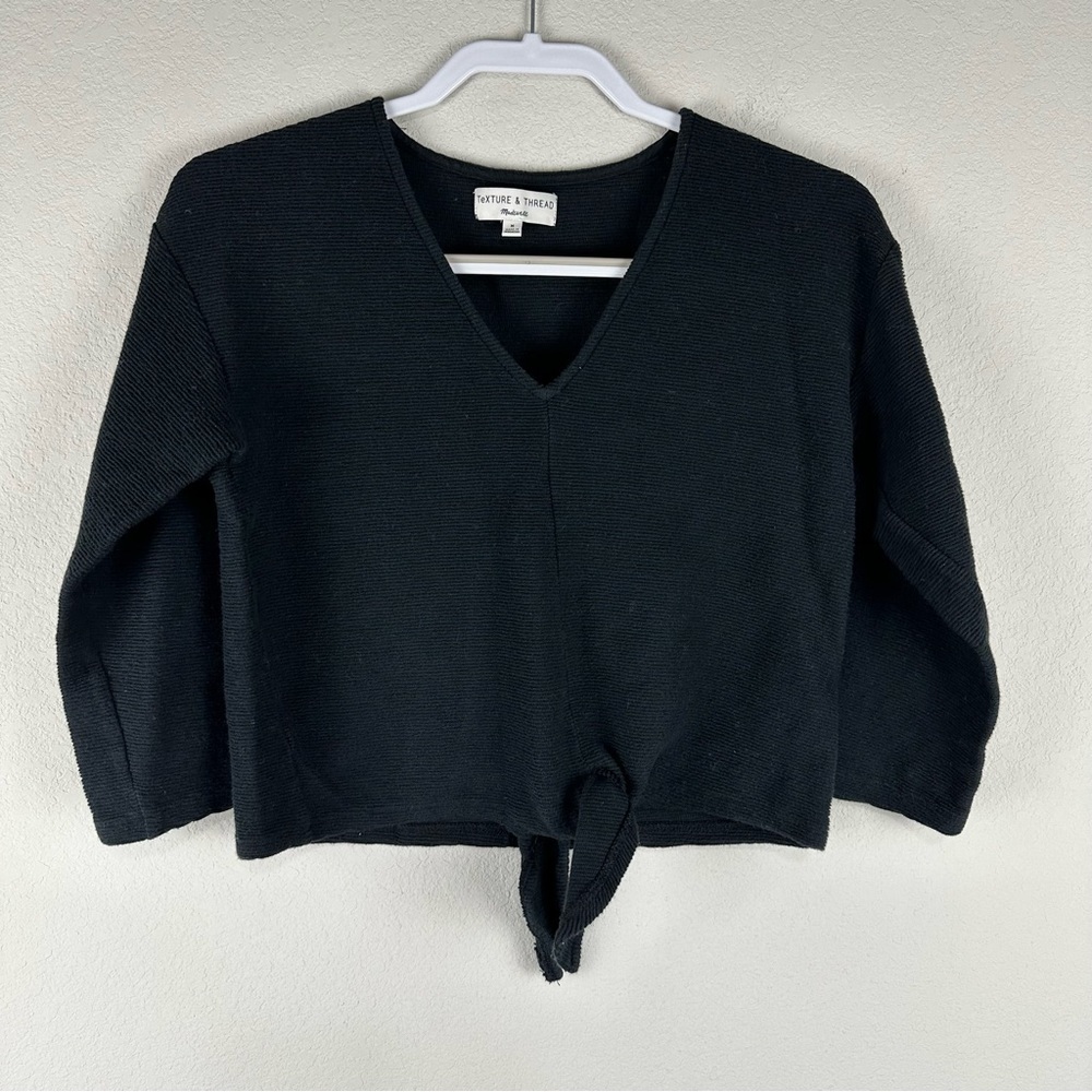Madewell Texture & Thread Black Long Sleeve Tie Front Top Size Medium